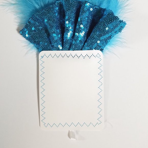 NEW Turquoise Blue Sequin Ruffle & Feather Pocket Square Insert - Picture 6 of 7